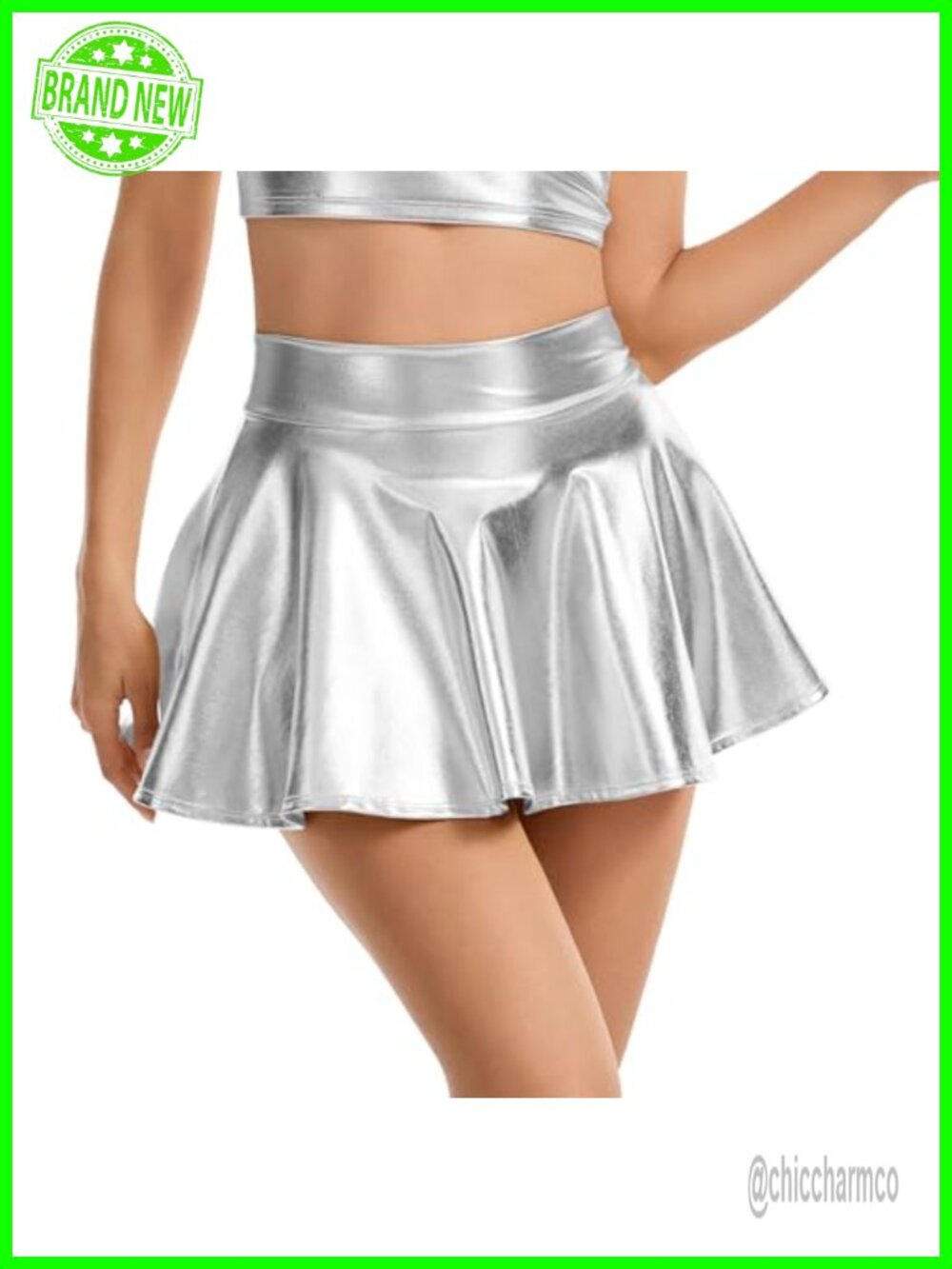 Metallic Mini Skirt Pleated Skater Rave Party Festival